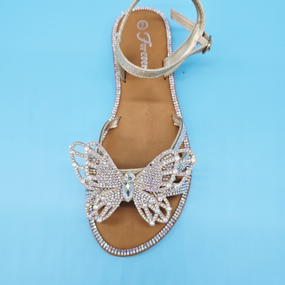 Forever Link Girls Gold Rhinestone Butterfly Sandals - Picture 4 of 5